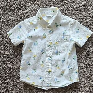 EUC Janie and Jack Short-sleeve Floral Seersucker Shirt Size 2T Spring Easter